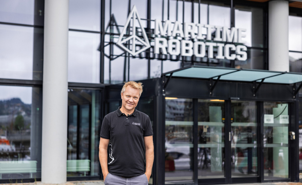The CEO of Maritime Robotics positioned in front of the Trondheim offices.