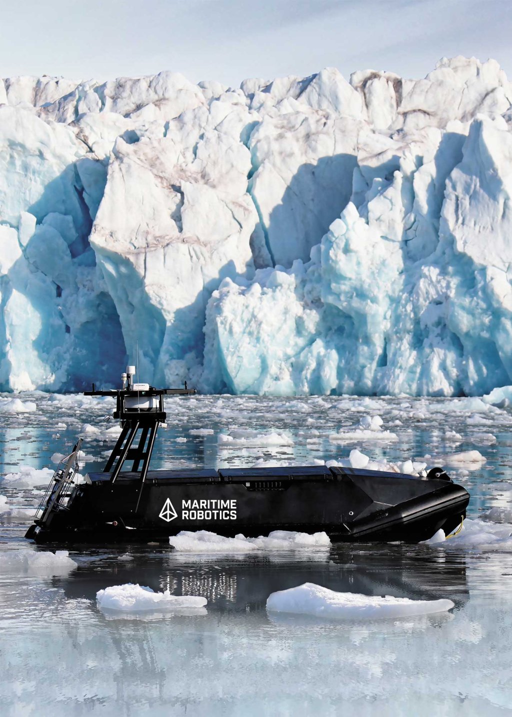 The Mariner Unmanned Surface Vehicle (USV) is positioned facing to the right, set against a backdrop of expansive ice.