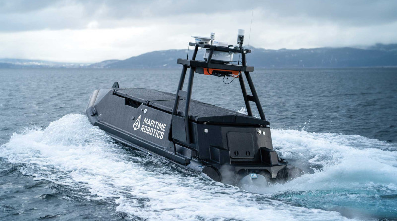 The Mariner USV from maritime Robotics speeding through the open ocean.